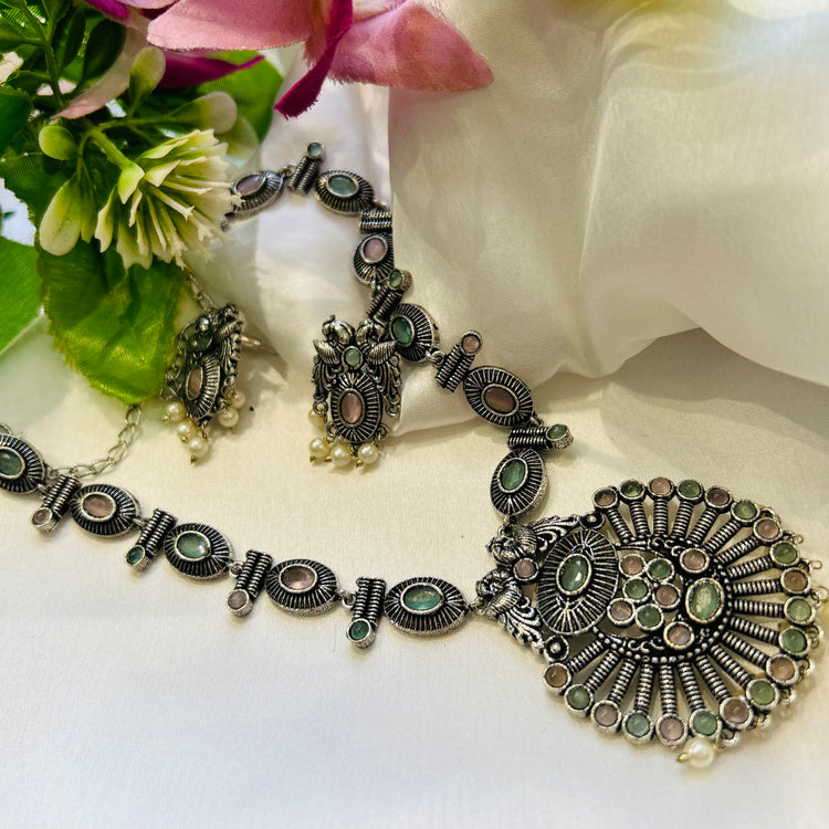 Multicolor Stone Oxidised Necklace Set