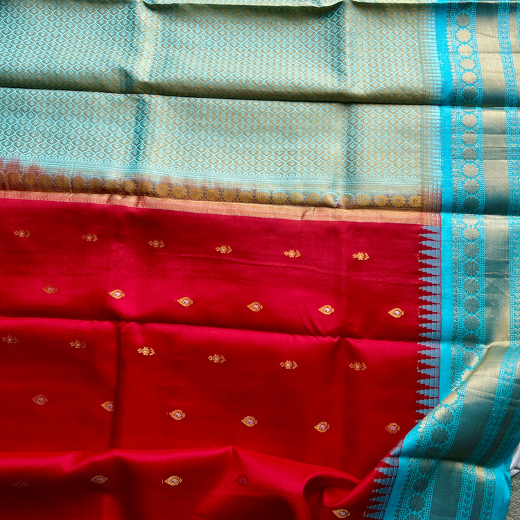 Red Kuttu Border Kanchi Silk Sari