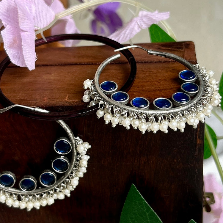 Green Silver Oxidised Earrings