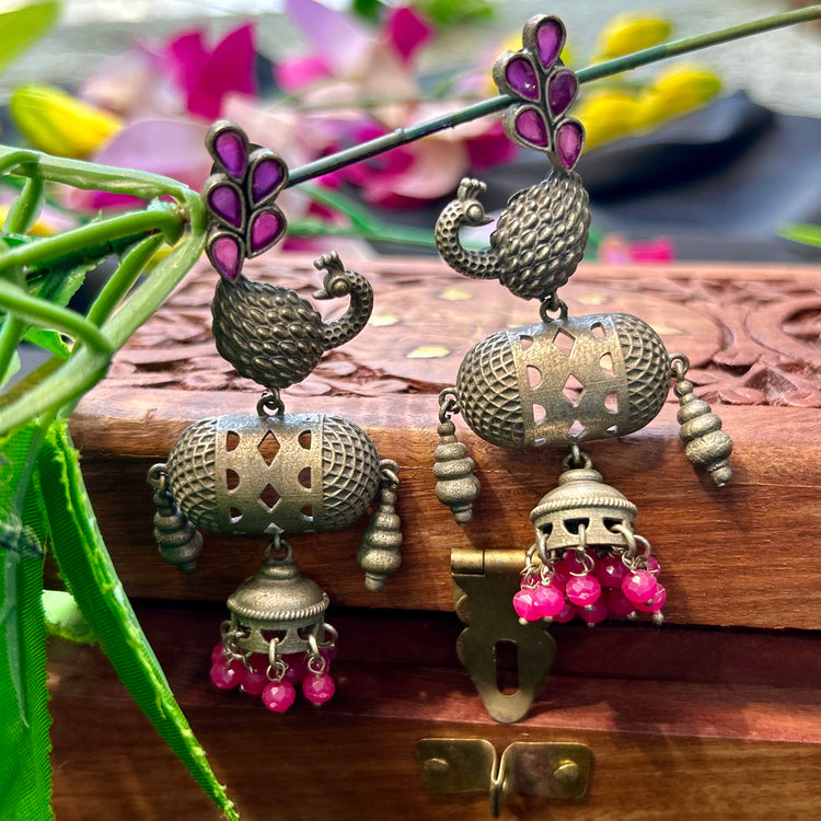 Black Polished Silver Oxidised Earrings