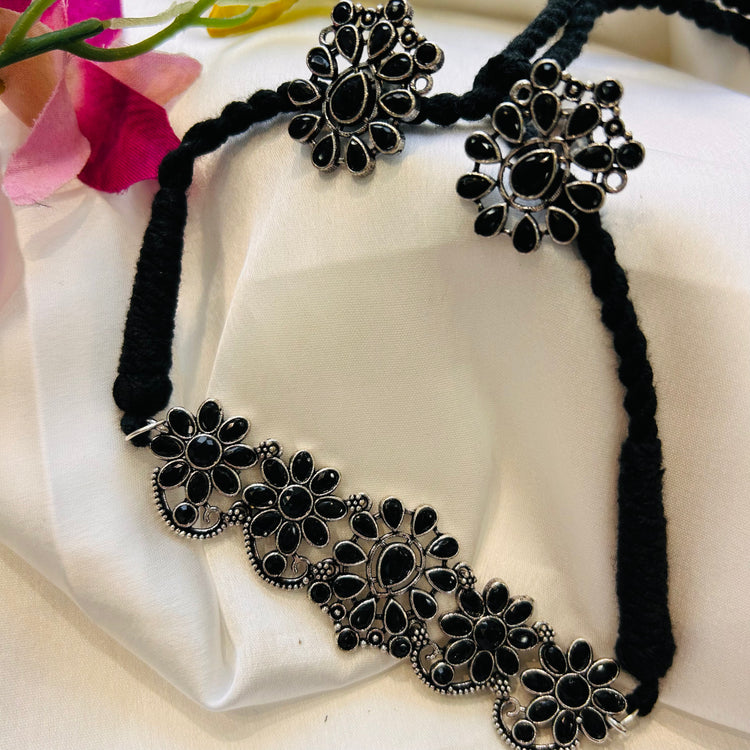 Black Color Oxidised Choker Set