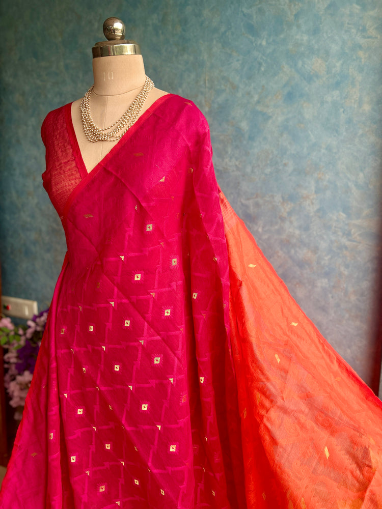Pink Orange Soft Dhakai Jamdani