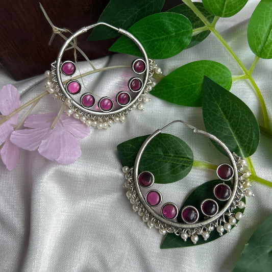 Pink Silver Oxidised Earrings