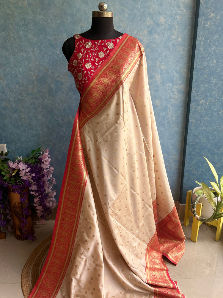 Golden Red Soft Silk Sari