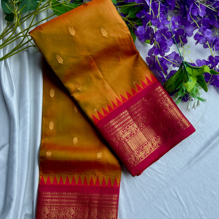 Amber Dual Tone Kuttu Border Kanchi Silk Sario