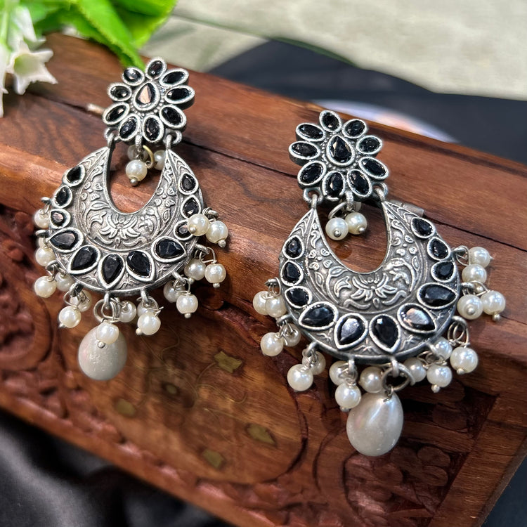 Black Stone Oxidised Earring