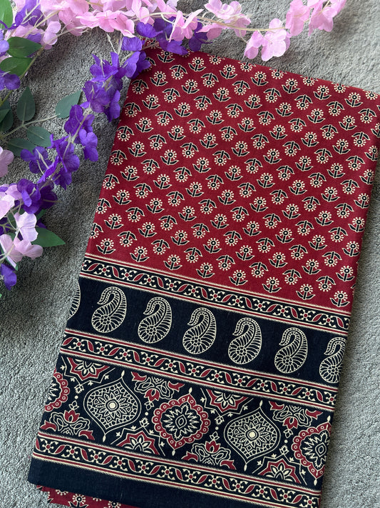 Maroon Ajrakh Printed Cotton Fabric