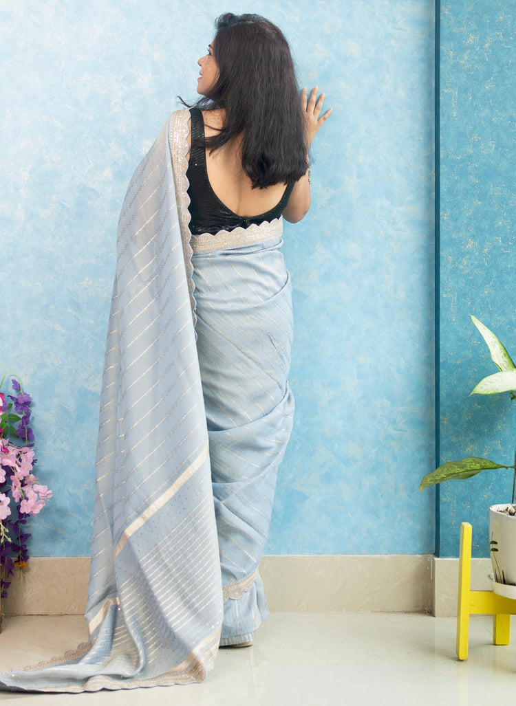 Flint Tissue Saree with Golden Scallop Border