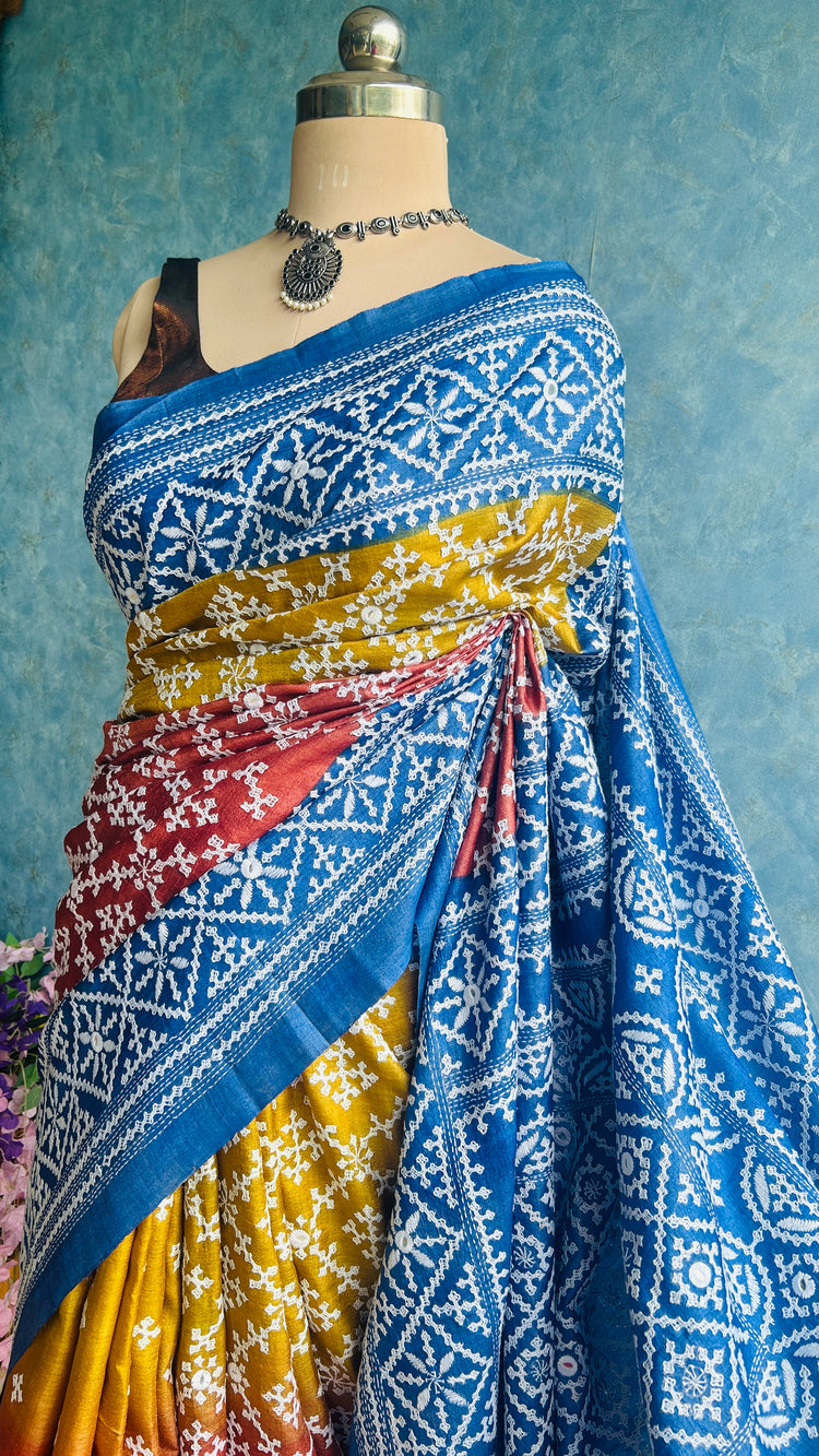 Hand Embroidered Kutch and Mirror Work Gachi Tusser Silk