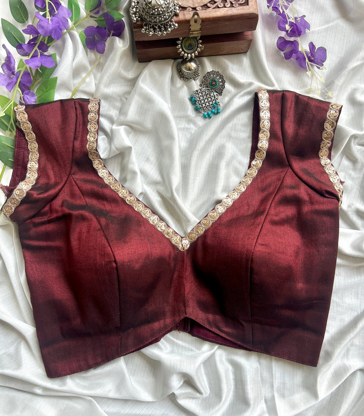 Maroon Tissue Designer Blouse