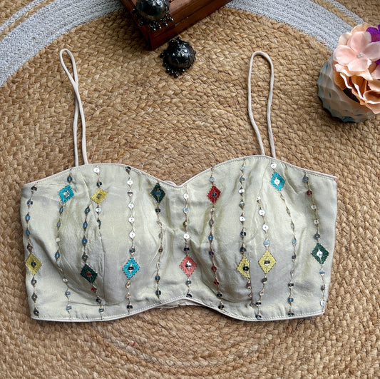 Golden White Tissue Silk Designer Blouse