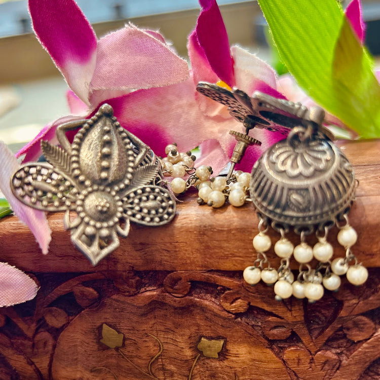 Black polished Silver Oxidised Jhumka