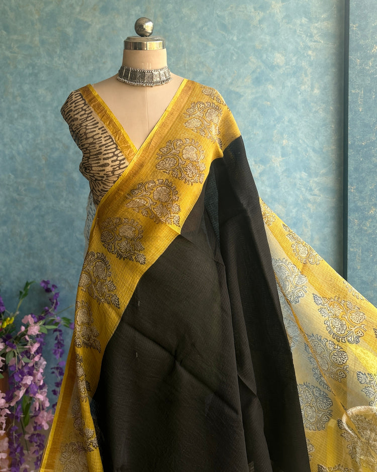 Black HandBlock Printed Kota Sari