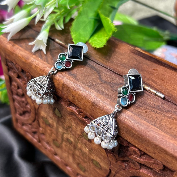 Black Oxidised Silver Jhumka