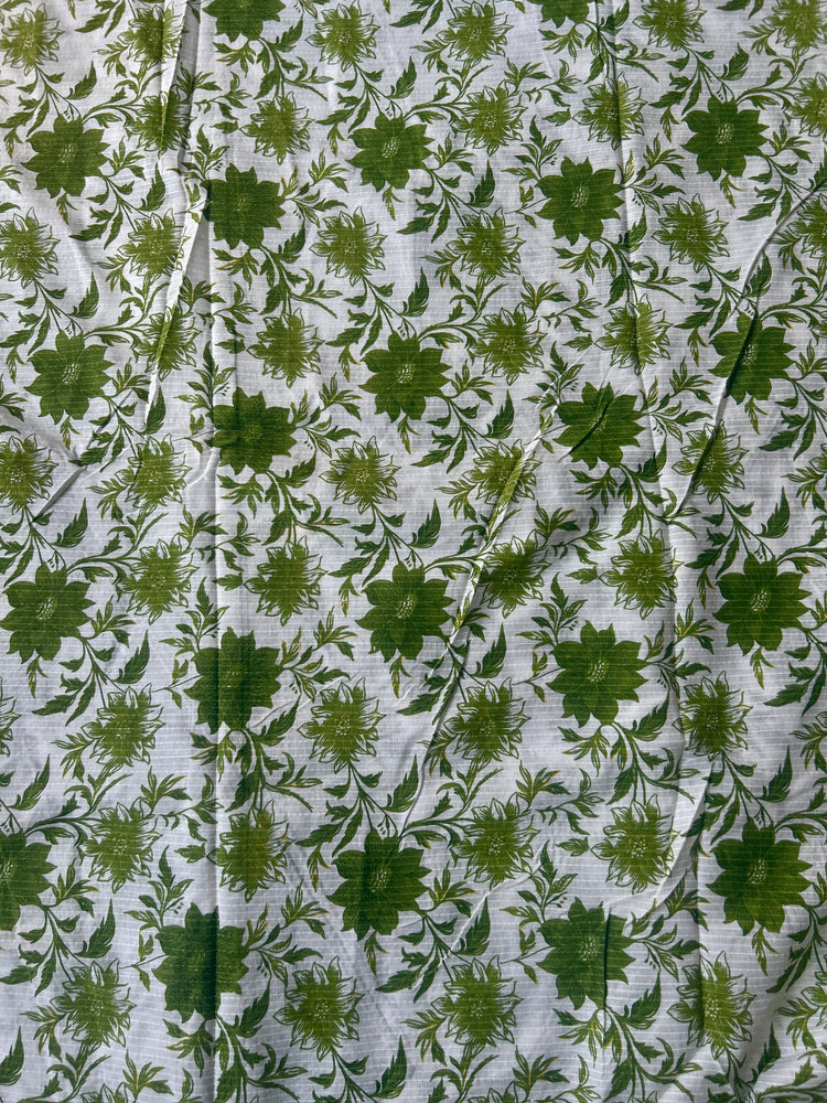 White Ajrakh Print with kantha stitch on Cotton Fabric
