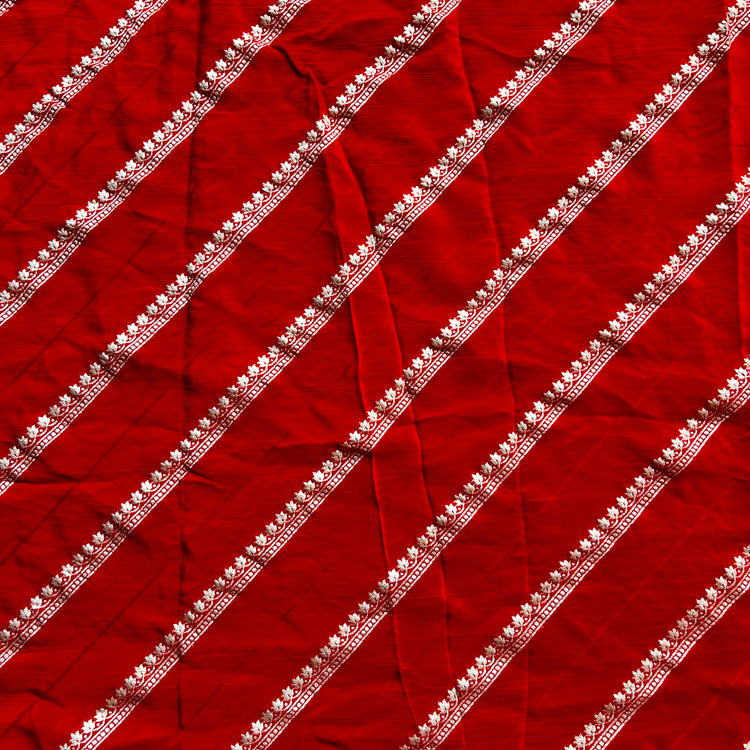 Red Crepe Stripe Zari Woven Fabric