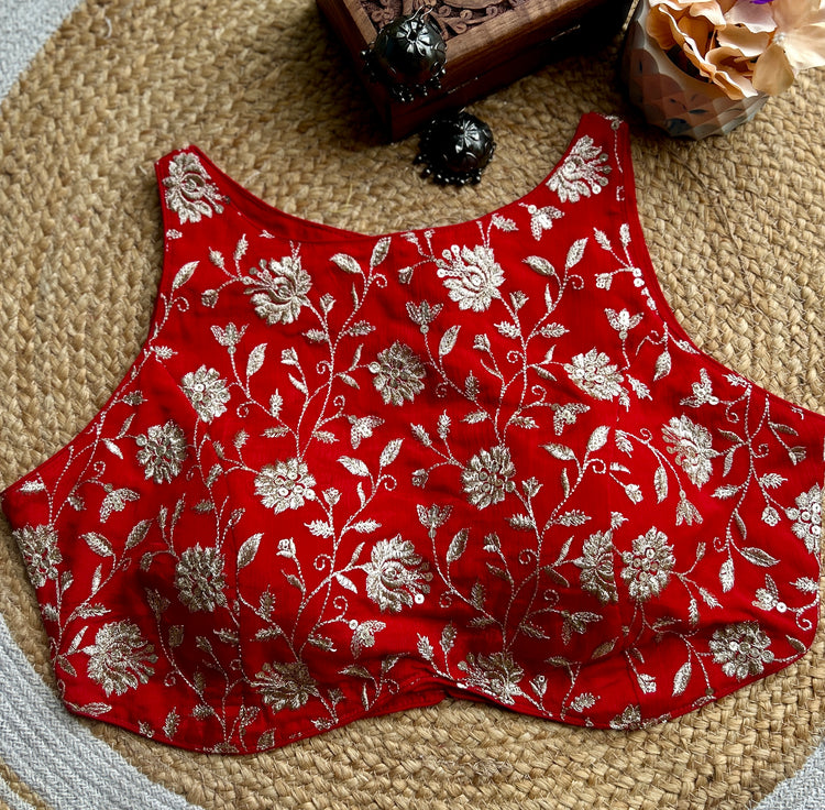 Red Zari Work Designer Blouse