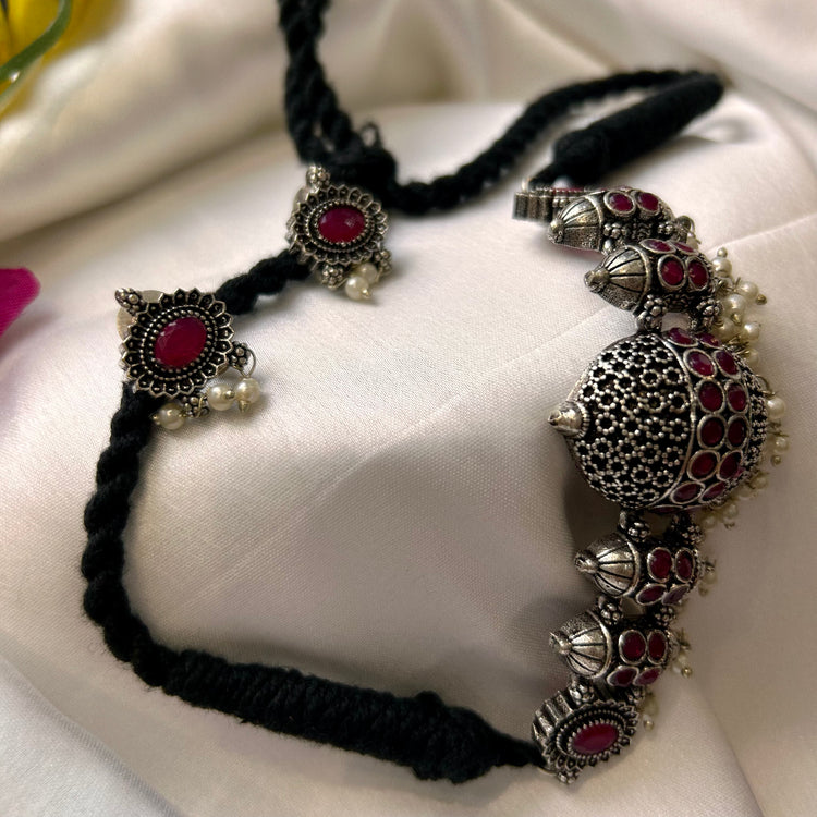 Deep Pink Stone Oxidised Choker Set