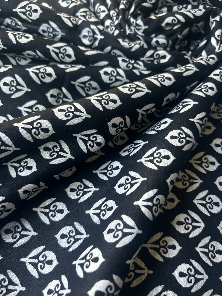 Black Block Printed Cotton Fabric