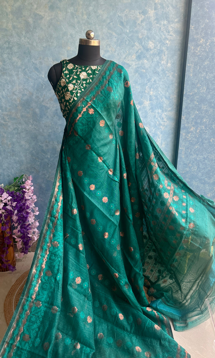 Dark Green Soft Dhakai Jamdani