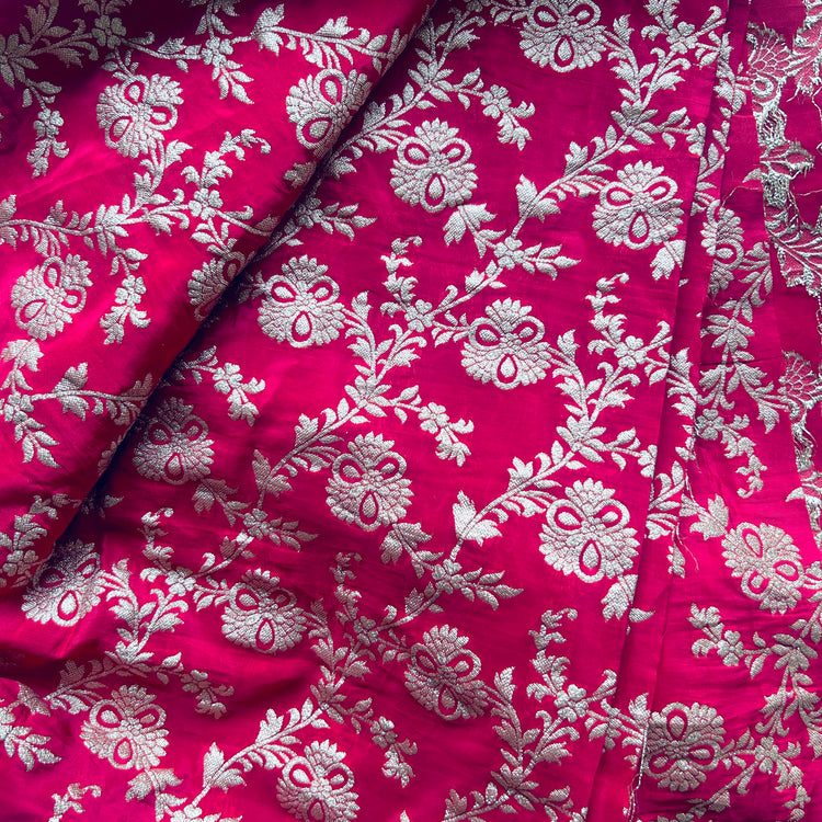 Pink Crepe Jacqaurd Zari Woven Fabric