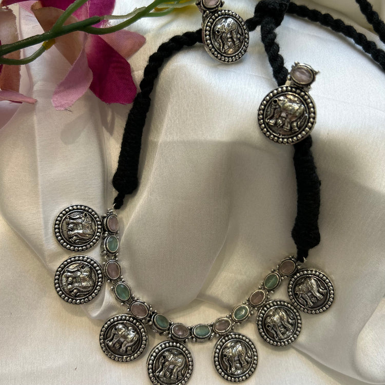 Pastle Multicolor Coin Oxidised Choker Set