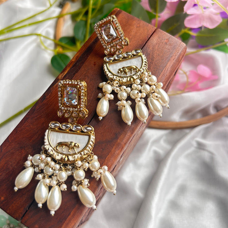 Hasrat- Gold Plated White Earrings