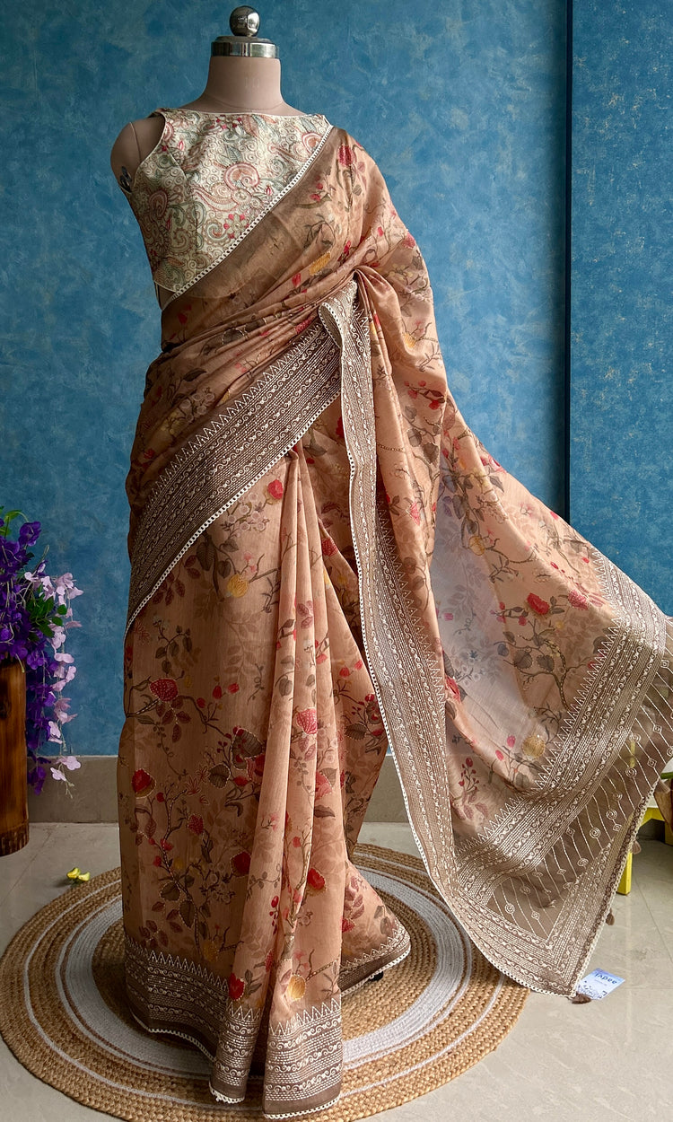Bronze Blush Digital Printed Chanderi Sari