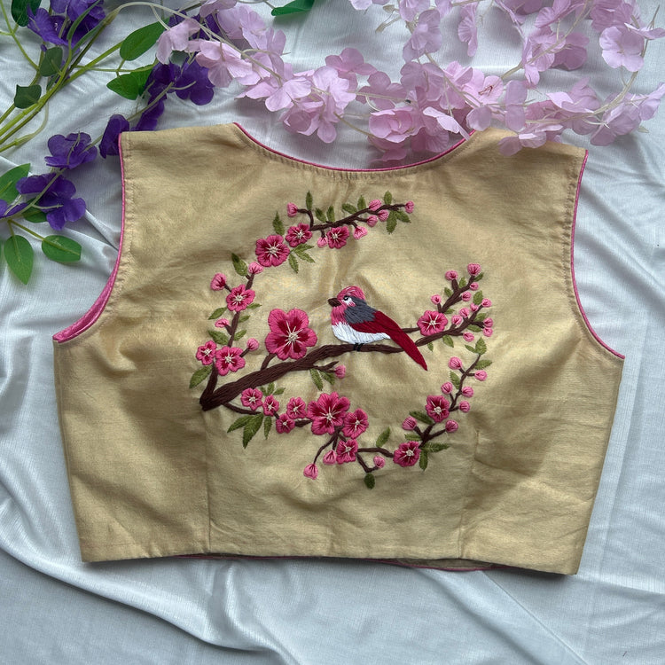 Cream Thread Work Cotton Blouse