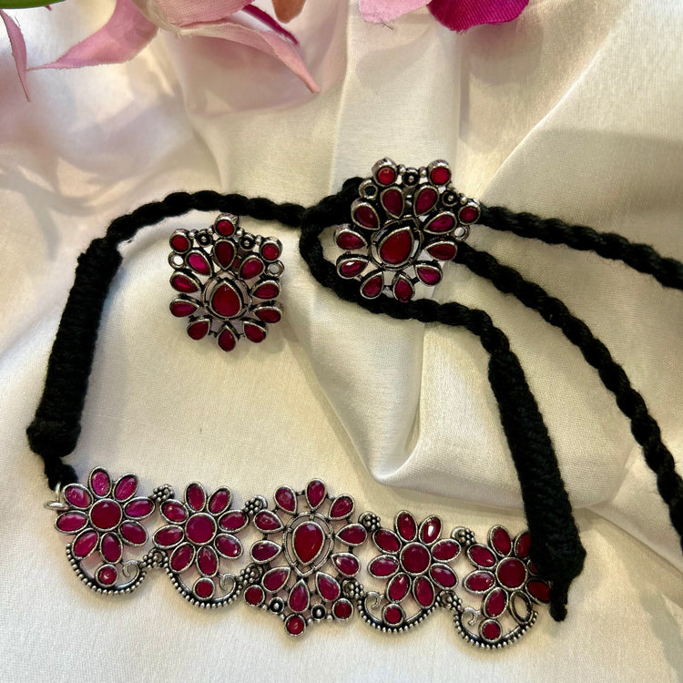Pink Oxidised Choker Set