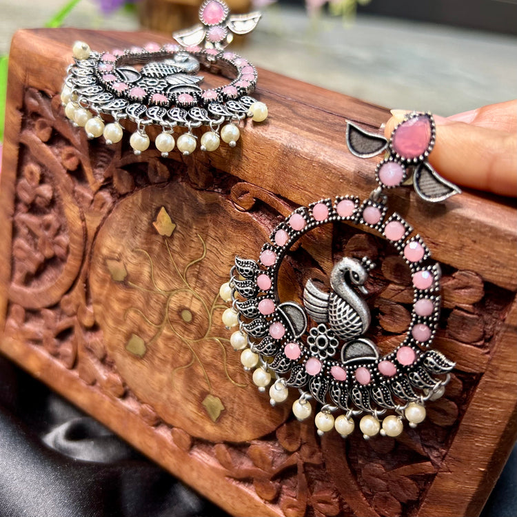 Baby Pink Silver Oxidised Earrings