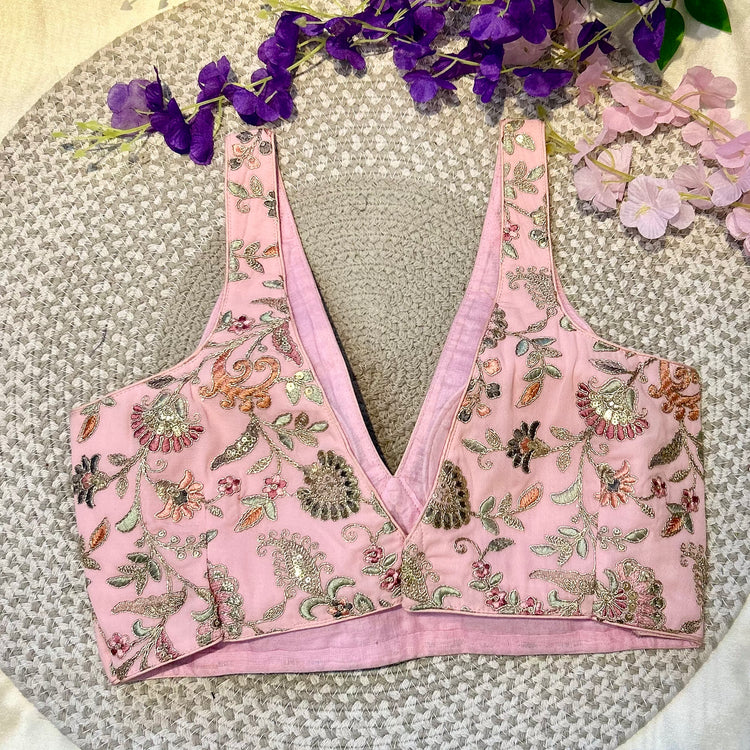 Baby pink Embroidery Designer Blouse
