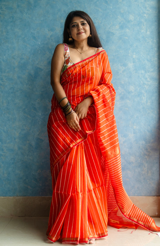 Orange Handwoven Maheshwari Sari