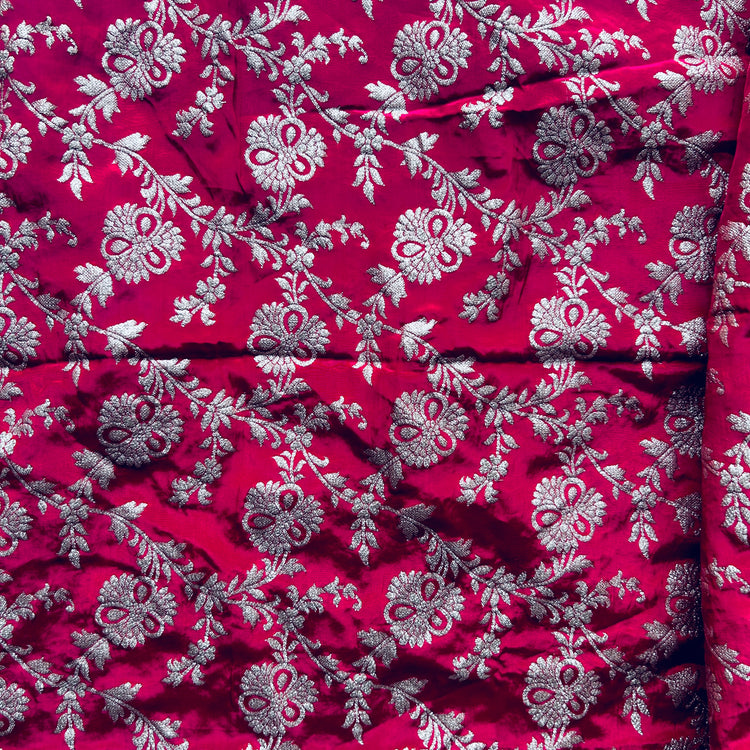 Pink Crepe Jacqaurd Zari Woven Fabric