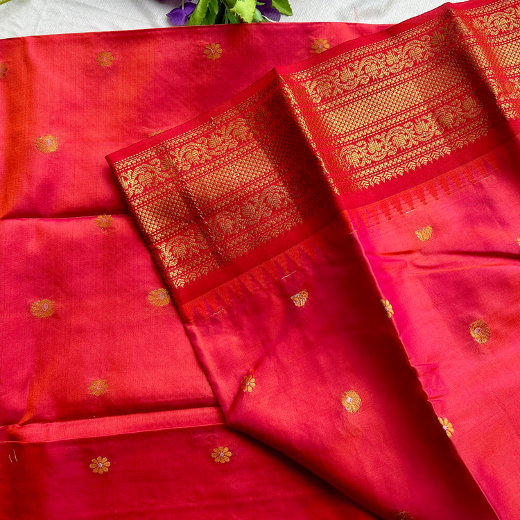 Raspberry Dual Tone Kuttu Border Kanchi Silk Sario