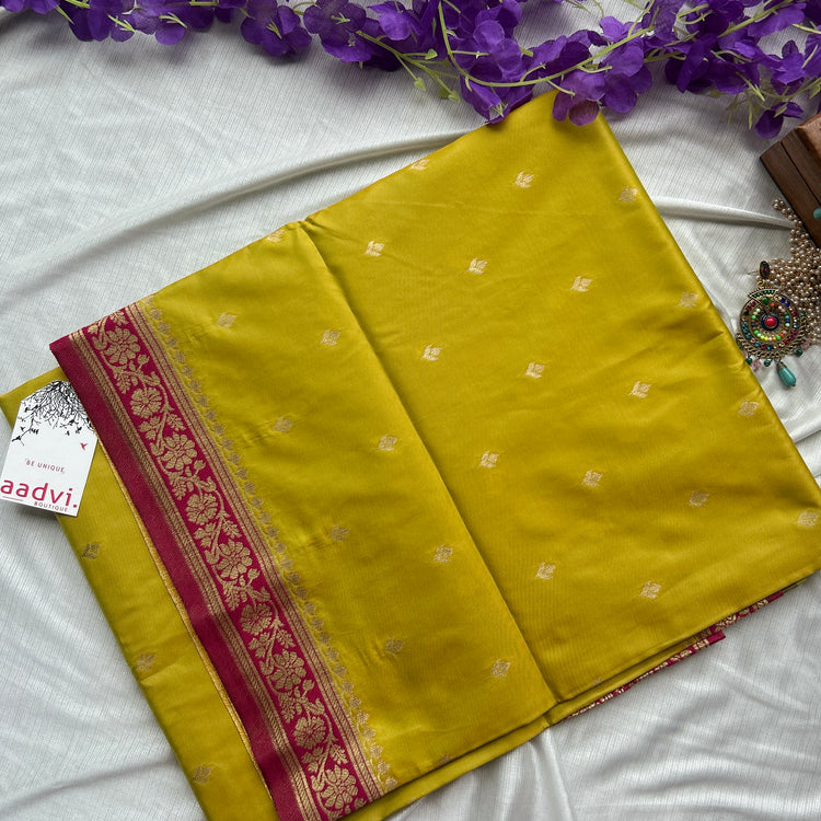 Lemon Yellow Soft Silk Saree