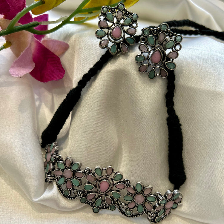 Pastle Shades Oxidised Choker Set