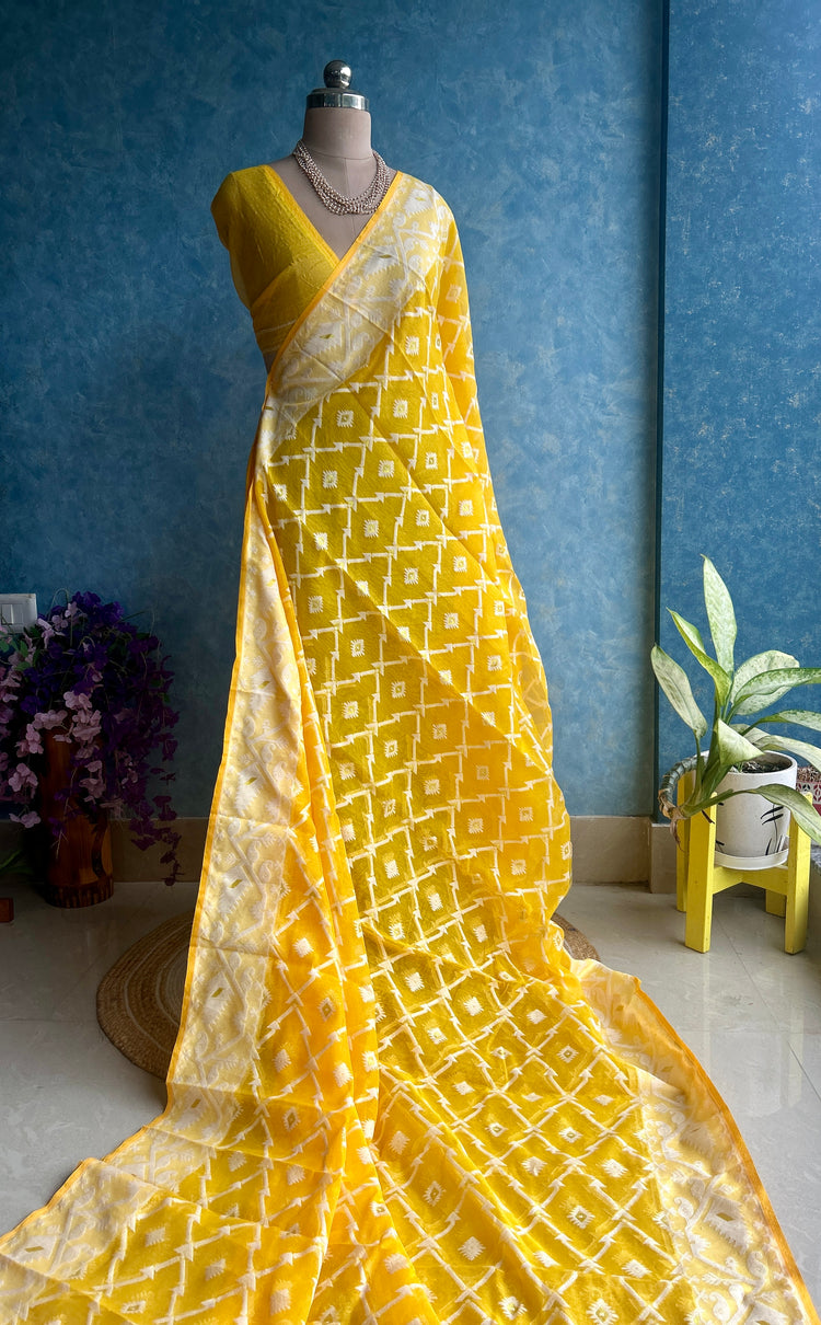 Canary Yellow Soft Dhakai Jamdani