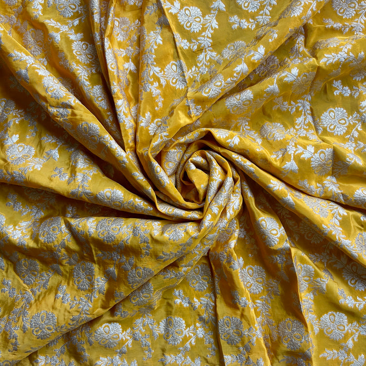 Yellow Crepe Jacqaurd Zari Woven Fabric