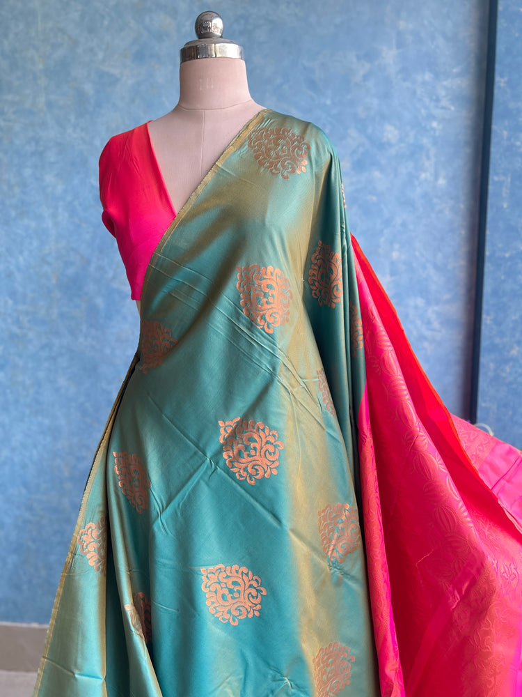 Turquoise Kanchi Silk Saree
