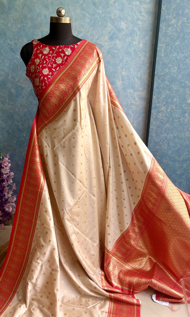 Golden Red Soft Silk Sari