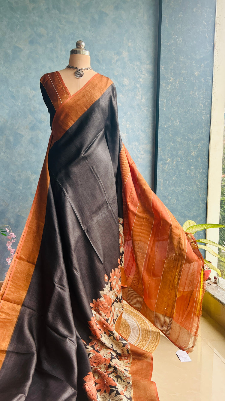 Black ScreenPrint on Pure Tussar Silk