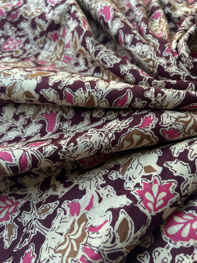 Wine Floral Printed Cotton Fabric