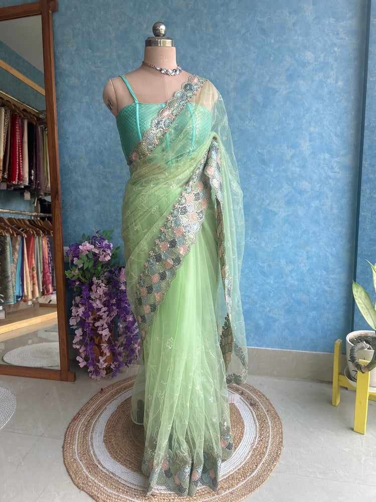 Pistachio Designer Net Sari