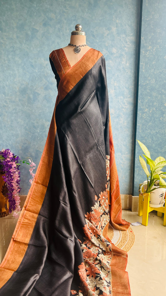 Black ScreenPrint on Pure Tussar Silk