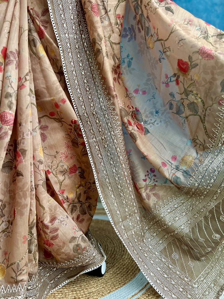 Bronze Blush Digital Printed Chanderi Sari