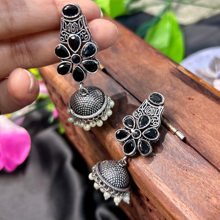 Black Stone Oxidised Jhumka
