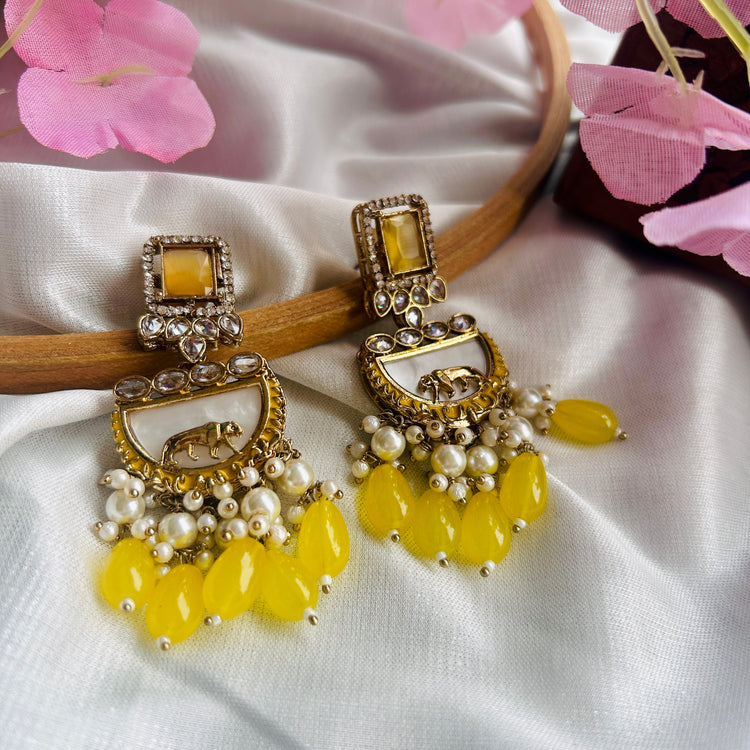Dilkash - Gold Plated Yellow Earrings