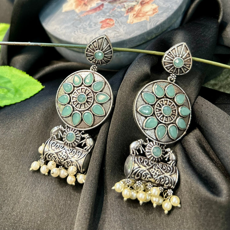 Torquoise Stone Silver Oxidised Earrings