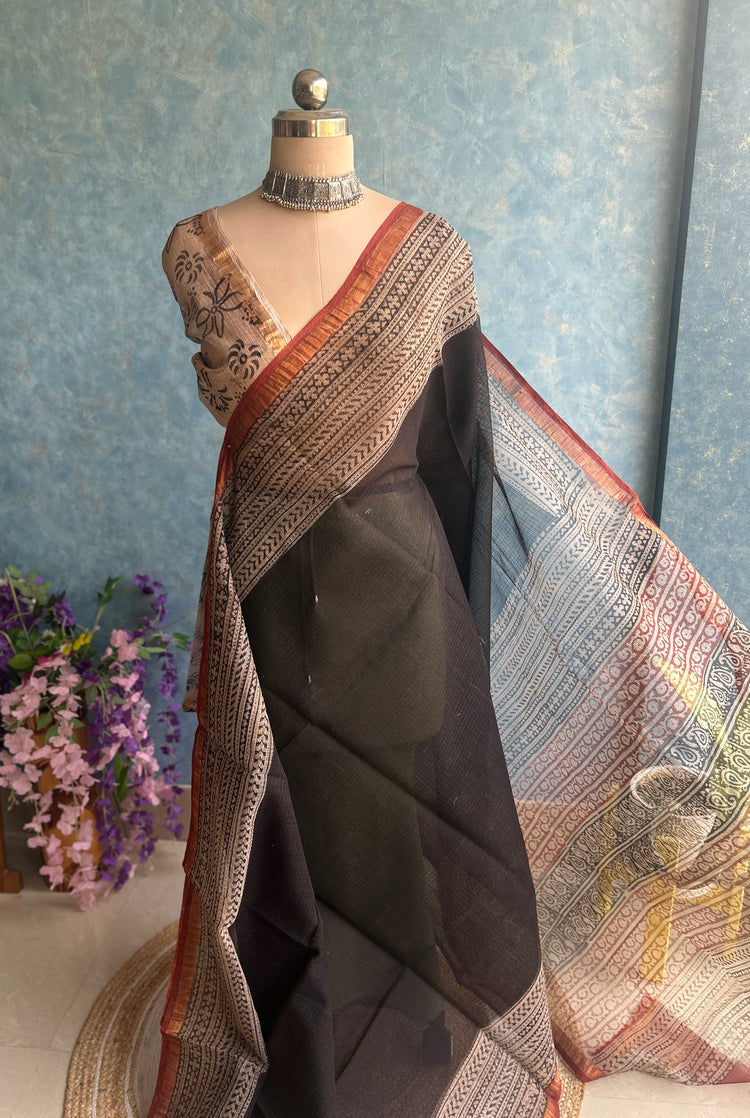 Black HandBlock Printed Kota Sari